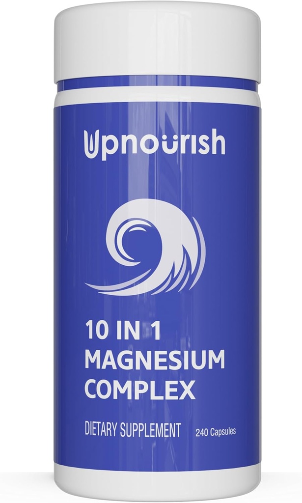 UpNourish Magnesium Supplement - 10 in 1 Magnesium Complex - Full Spectrum Magnesium Mineral Supplements with Glycinate, Citrate, Taurate, Malate, Carbonate, Oxide and More, 240 Vegan Κάψουλες