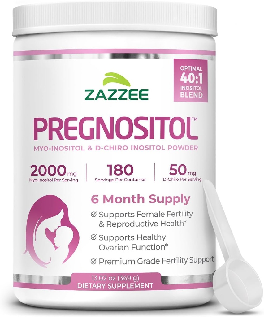 Zazzee PREGNOSITOL Toz, 6 Ay Supply, Myo-Inositol ve D-Chiro-Inositol 40:1 Ferttitude Assembly, Free Scoop for Exact Dosage, Premium Balanced Formula, 183 Hizmet, Vegan, All-Dosage
