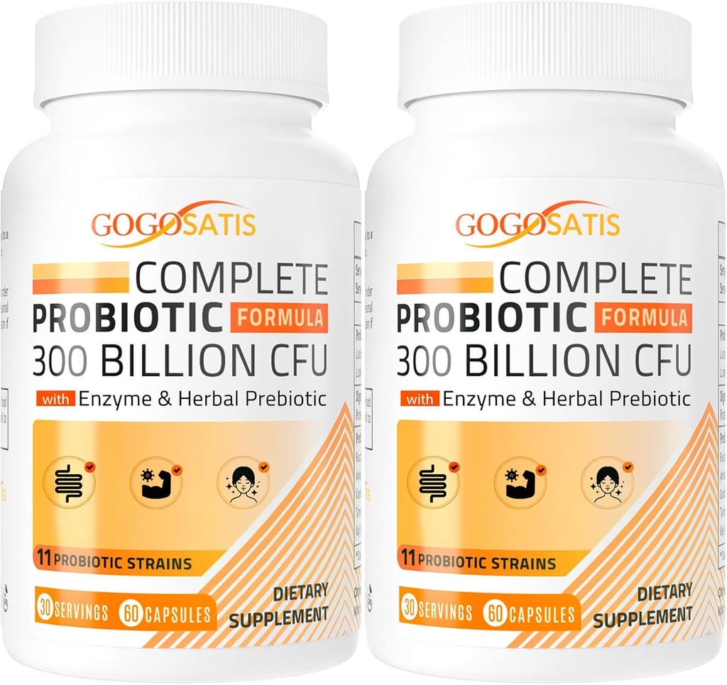 Kadınlar ve Erkekler için probiyotikler, 300 Milyar CFU 11 Strains + Organik Herbal & Digestive Enzymes, Probiyotik for Digestive Health, Gas & Bloating, Immune, Gut Health for Women & Men, Raf Stable, 120 Caps