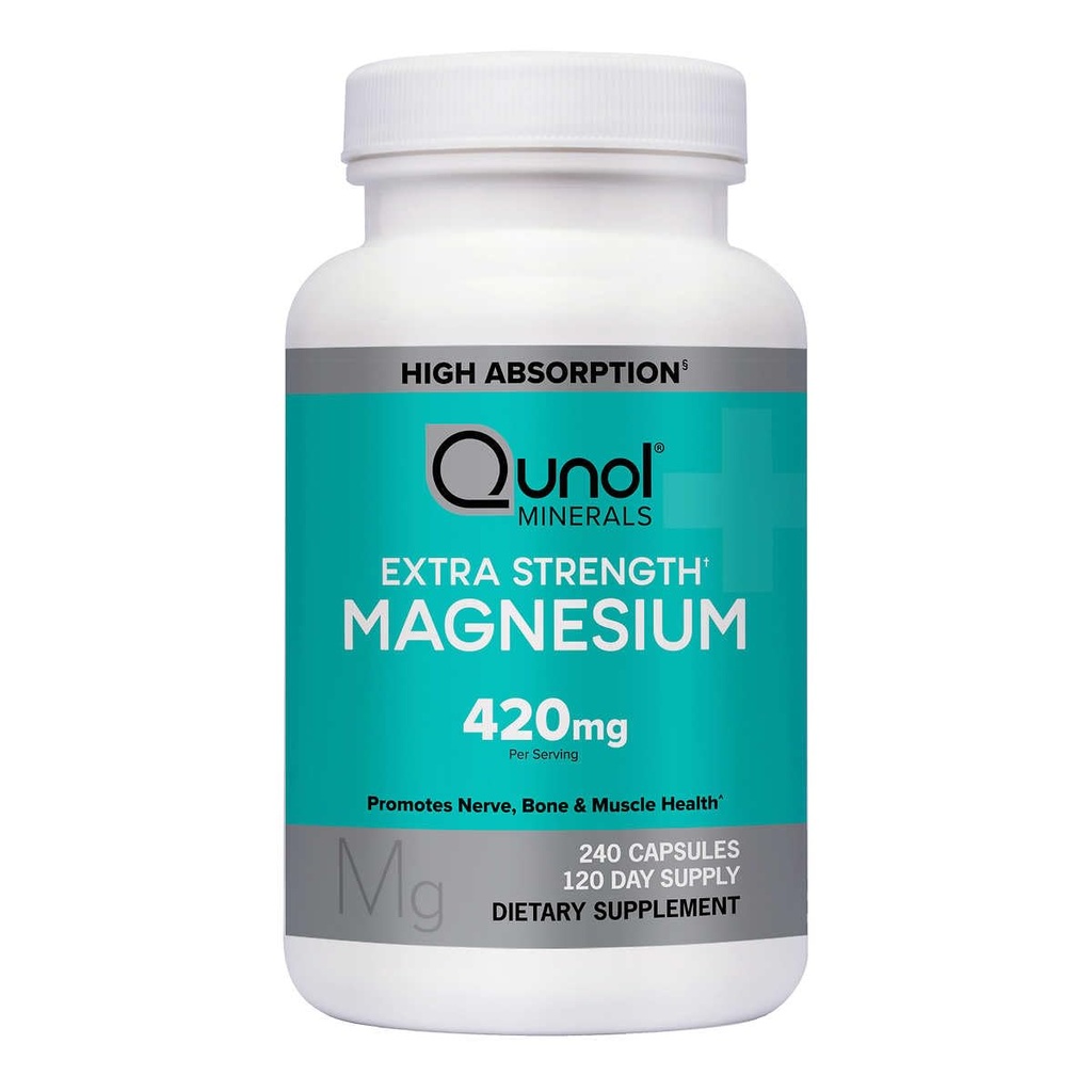 Qunol Magnezyum Ekstra Güçlü 420 mg, Vegetarian & Gluten Free, 240 Capsules