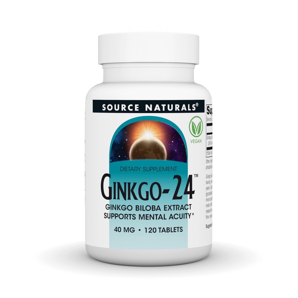 Source Naturals Ginkgo-24 - Ginkgo Biloba Extract Supports mental Acuity* - 40 mg, 120 Tablet