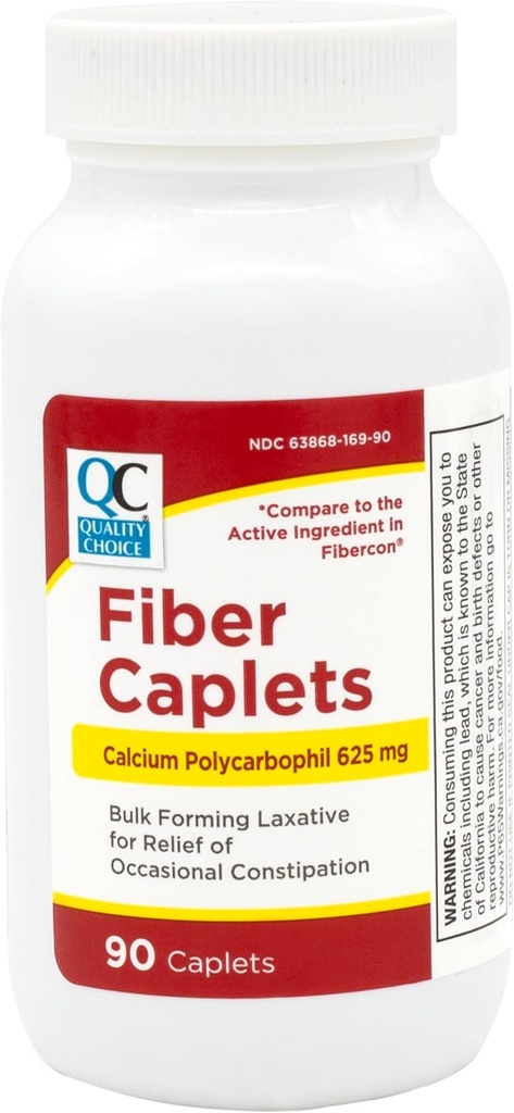 Quality Choice Fiber Therapy Caplets, Safe and Comfortable Constipation Relief Without The Gas and Bloating, Insolubale Fiber for Bowel Irregularity in a 90 Count Bottle of Caplets