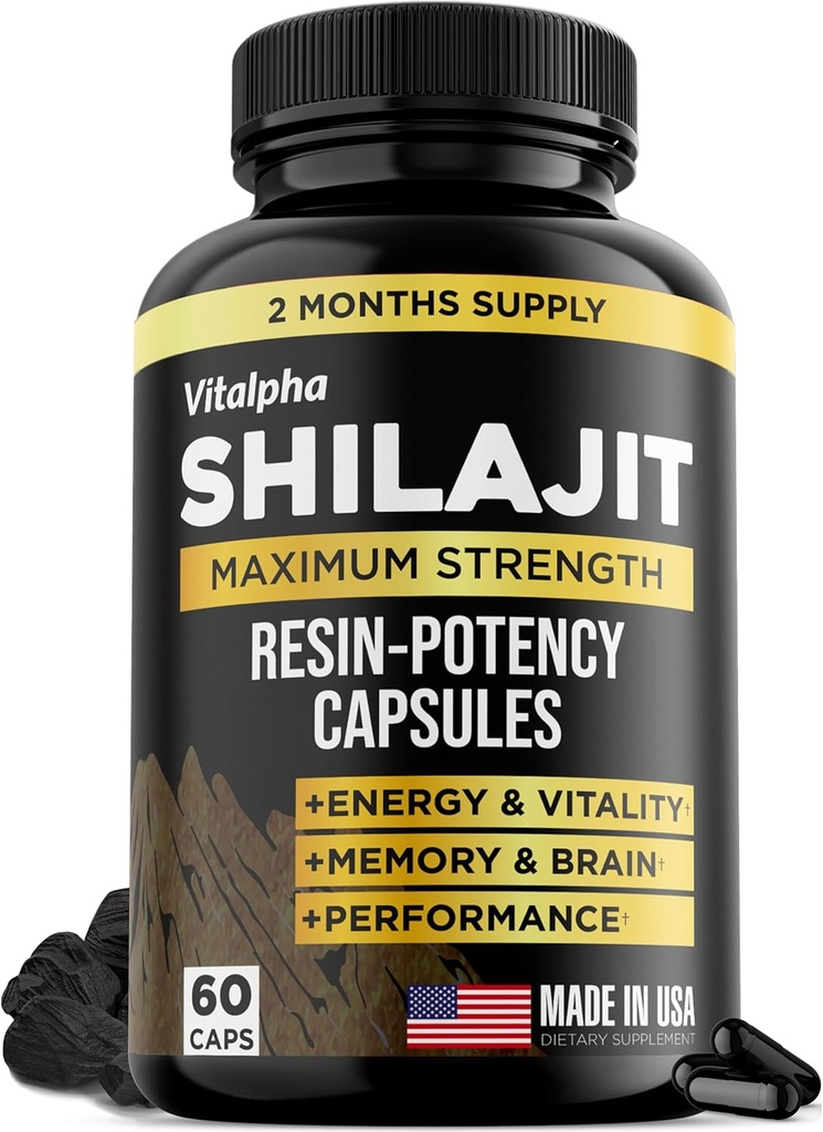 Resin-Potency Shilajit Capsules (50% Fulvic Acid) - 500mg Max Potency Extract - Organic Shilajit - Made in USA - 85+ Trace Minerals - Monthly Supply - 60 Count