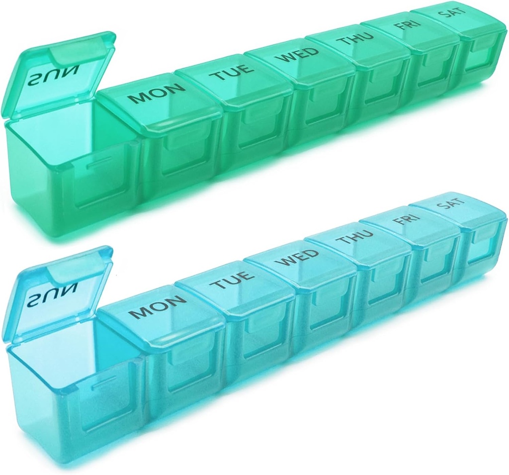 2 Pack Weekly Pill Organizer, Büyük 7 Gün Pill Case, Daily Vitamin Case Medicine Box, AM/PM Pill Containers for Medicine Supplements Fish Oil (Mavi ve Yeşil)