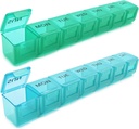 2 Pack Weekly Pill Organizer, Büyük 7 Gün Pill Case, Daily Vitamin Case Medicine Box, AM/PM Pill Containers for Medicine Supplements Fish Oil (Mavi ve Yeşil)