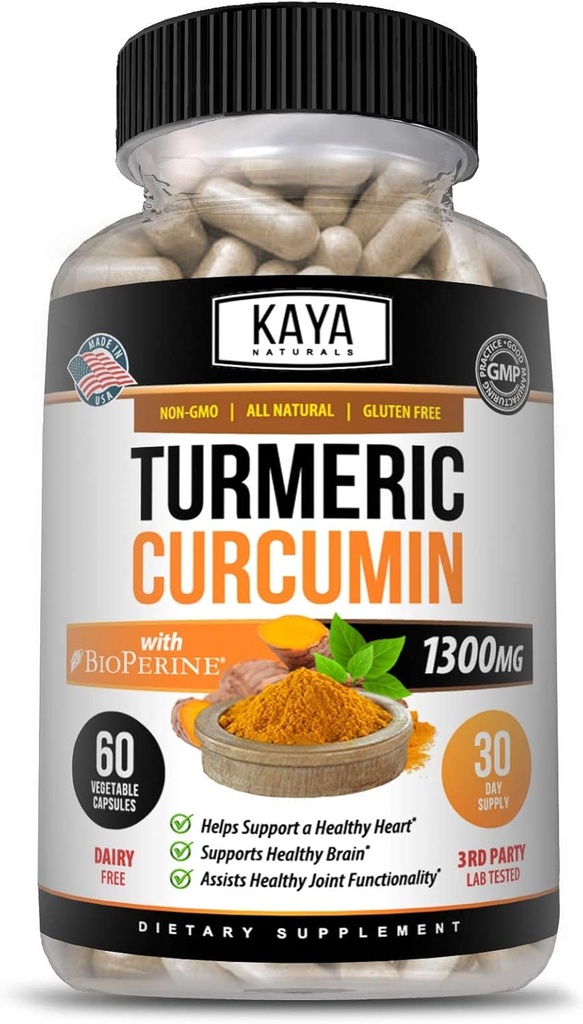 Kaya Naturals Turmeric Platinum, 60 Kont Capsules, Bioperine, Premium Support with 95 Standardized Curcuminoids - 60 Capsules