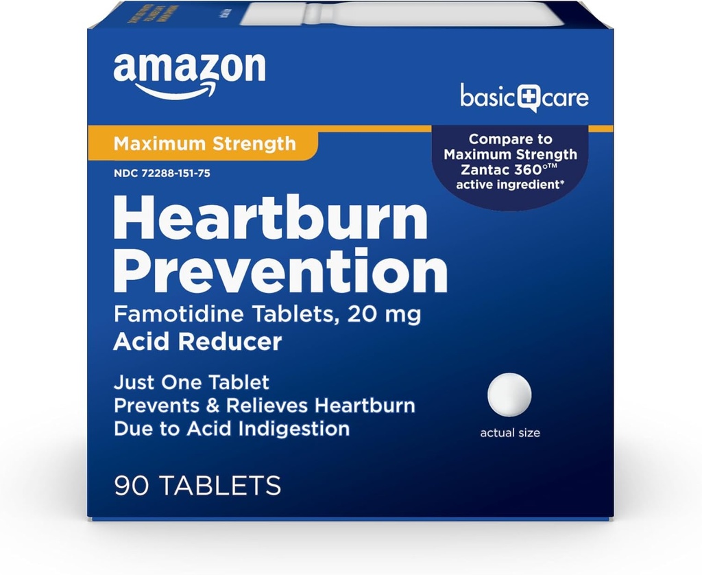   Basic Care Maximum Strength Famotidine 20mg Tablets, 90 Count, Heartburn Prevention