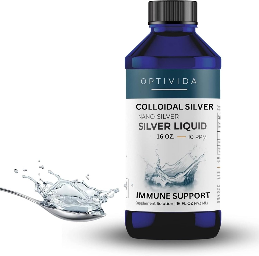 Optivida Health Nano Colloidal Silver Liquid (1 LB) – Συμπληρώματα Υποστήριξης Ανοσοποιητικού με Ασημί Υδροσόλα, Υγρό για Ανοσολογική Υποστήριξη, Κολλοειδές Ασημί για Ανοσοποιητικό Σύστημα, 10 PPM.