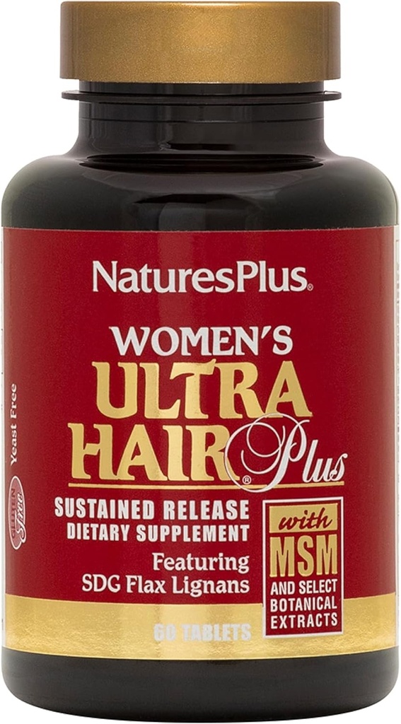 NaturesPlus Women's Ultra Hair Plus, Sustained Release - 60 Tablet - Tüm Doğal Saç Büyüme Tamam - Biotin ile - Sağlıklı Saç, Skin & Nails - Gluten-Free - 30 Hizmet