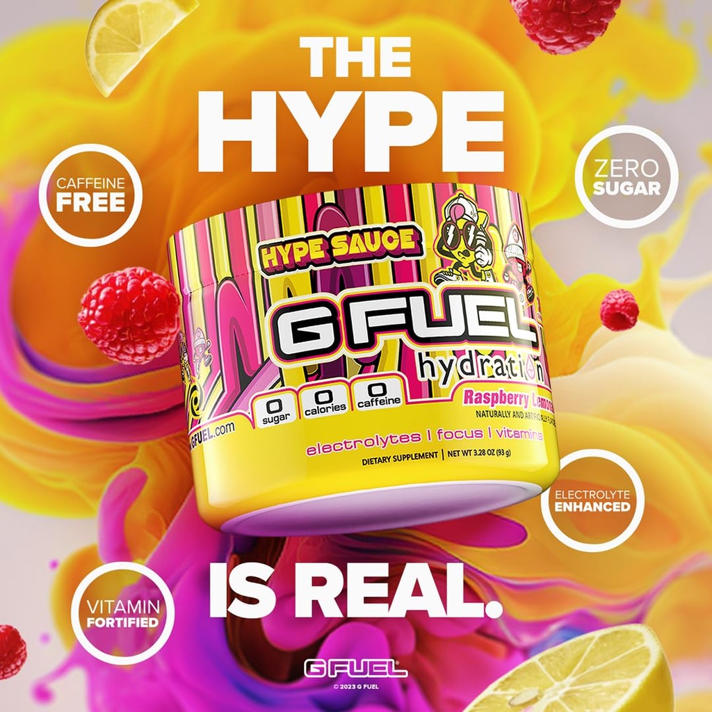 G Fuel Hype Sauce Supreme Hydration, Electrolyte Toz Mix for Energy & Focus, Sugar and Caffeine Free Supplement with Essential Vitamins & Minerals, Raspberry Lemonade Flavor, 3.3 oz - 30 Hizmetler