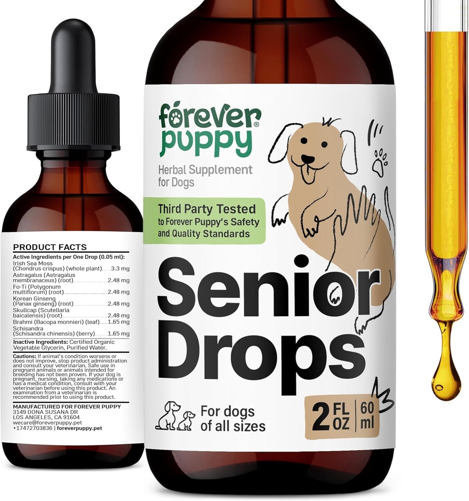 Sonsuz Puppy Senior Dogs Drops - Immune & Brain Support Kompleks for Elderly Dogs of All Breeds & Dimensions - Vitamins and Supplements for Yaşlı Evcil hayvanlar için - Gıda Supplements - 2 oz