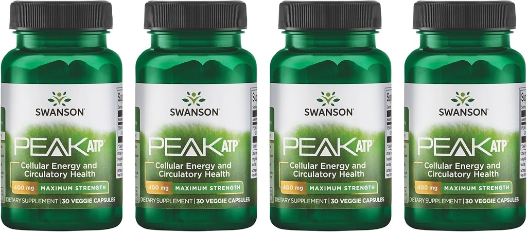 Swanson Maksimum Güçlü Peak ATP-Doğal Supplement Hücreleri Enerji Desteği Destek Desteği Fiziksel Performansı Geliştirmek ve Sağlıklı Kan Akış Desteklerini Teşvik Etmek (30 Veggie Capsules, 400 mg Her) 4 Pack