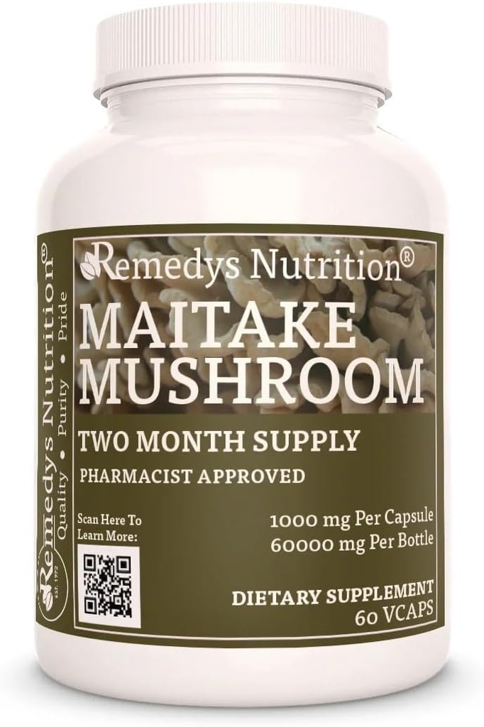 Remedy'nin Beslenme Maitake Mushroom | 1000 mg 60 Vegan Capsules Diyeter Supplement | Two Moon Supply