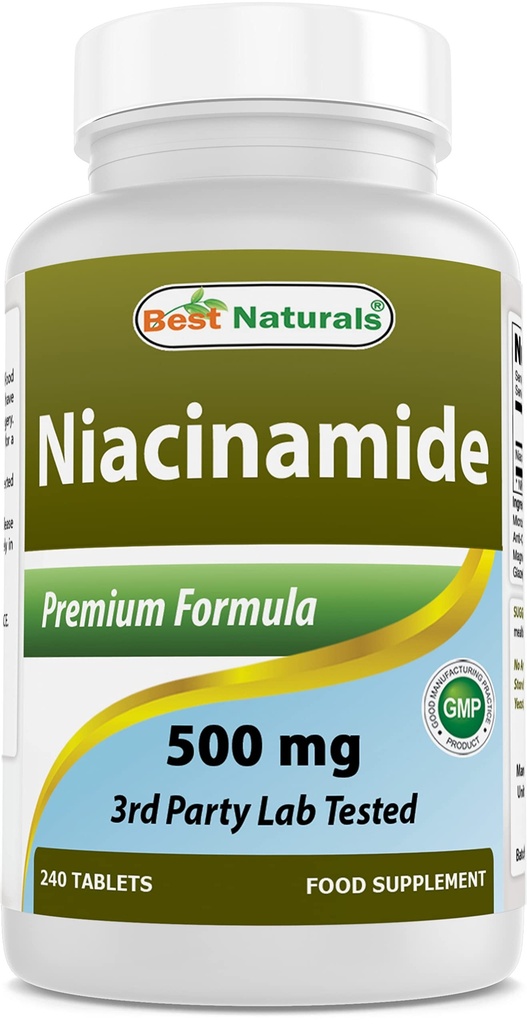 En İyi Doğallar Niacinamid 500 mg 240 Tablet (Vejetaryen için Sürdürülebilir) - Niacin (Vitamin B3)