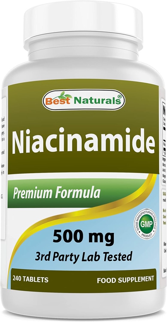 En İyi Doğallar Niacinamid 500 mg 240 Tablet (Vejetaryen için Sürdürülebilir) - Niacin (Vitamin B3)
