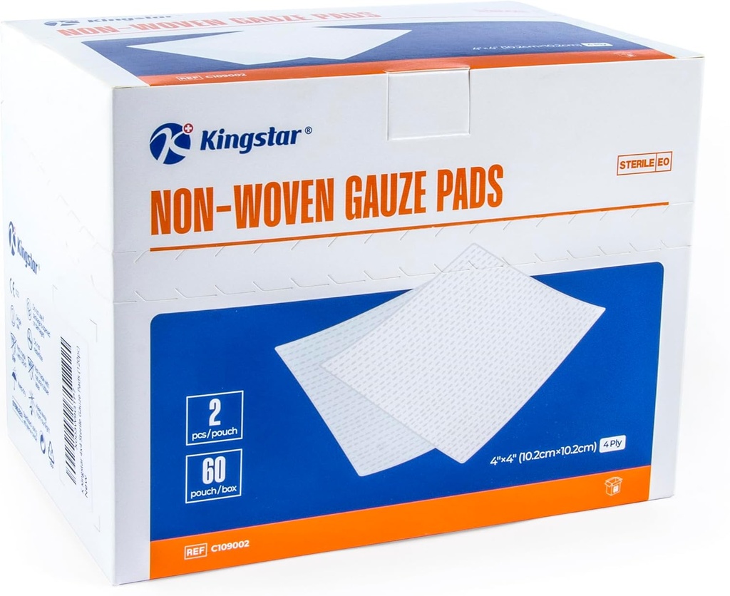 Kingstar Sterile Gauze Pads, 4"x 4" Yara Elbiseleri, 60 Paketler - 120 Adet Üstün Yumuşak Sponge Pads, Yüksek Absorbent Gauze Compresses for Trauma or Post-Operative Yara Care