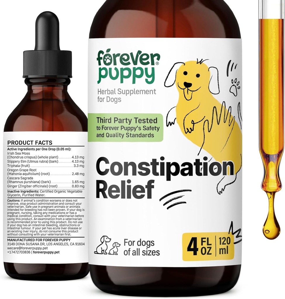 Forever Puppy Constipation Relief for Dogs - Stool Ease Dog Supplements - Sea Moss & Slippery Elm for Digestive Health - Βιταμίνες Ίνες και Συμπληρώματα για Δυσκοιλιότητα - Όλα Φυλή & Μεγέθη - 4 oz