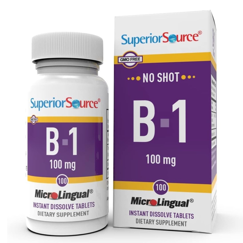 Superior Source B-1 100 mg - Vitamin B Supplement Sağlıklı Enerji ve Büyüme - Nervous & Digestive System Support Formula with Thiamin - 100 Sublingual Discrypt Tablets