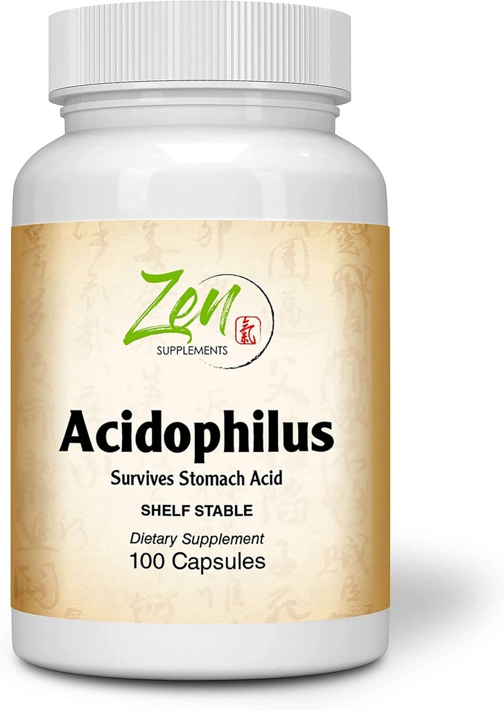 Zen Supplements - Asitofilus 500 Milyon CFU ve 4 Strains, Raf Stable 100-Caps - Occasional Gas ve Constipation Plus Belirtileri Lactose intolerance