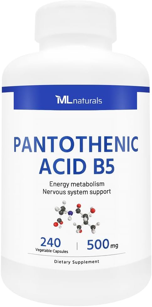 ML Naturals Pantothenic Acid B5 240 Sebze Kapsülleri. Enerji Metabolism, Nervous System Support, NSF-Cerrec & cGMP-Compliant