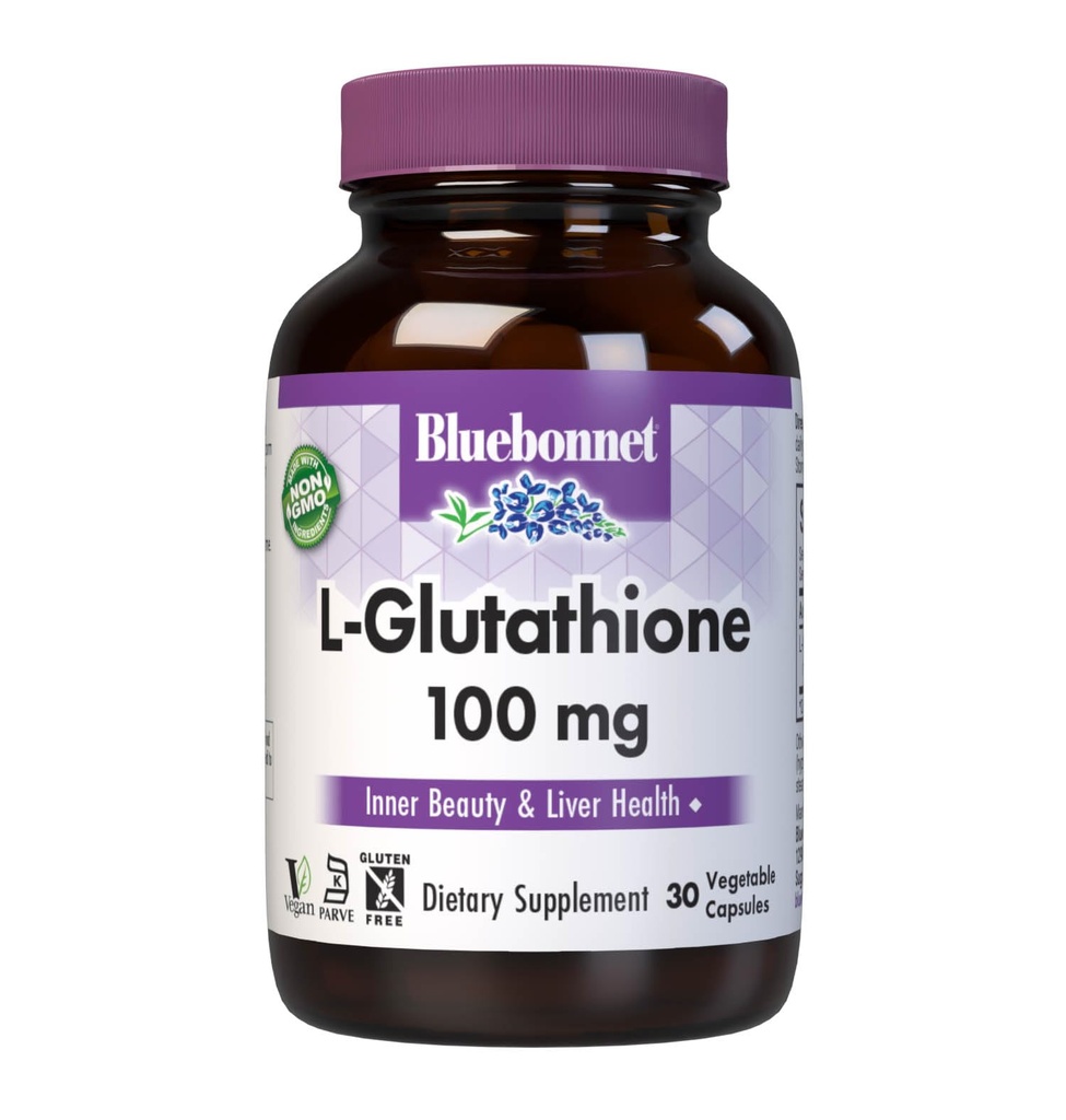 Bluebonnet Beslenme L-Glutathione 100 mg, Free-Form Amino Asit, Free Radikal Koruma, Soy-Free, Gluten-Free, Non-GMO, Kosher sertifikalı, Vegan, 30 Sebze Kapsülleri, 30 Hizmet