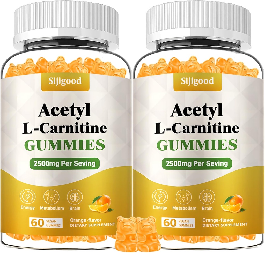 2 Pack Acetyl L-Carnitine Supplement, Enerjiyi artırmak için Doğal Beslenme Tamamı, Immunity, Vegan, Orange Flavor, 120 Kont