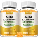 2 Pack Acetyl L-Carnitine Supplement, Natural Nutrition Supplement for Boost Energy, Immunity, Vegan, Orange Flavor, 120 Count