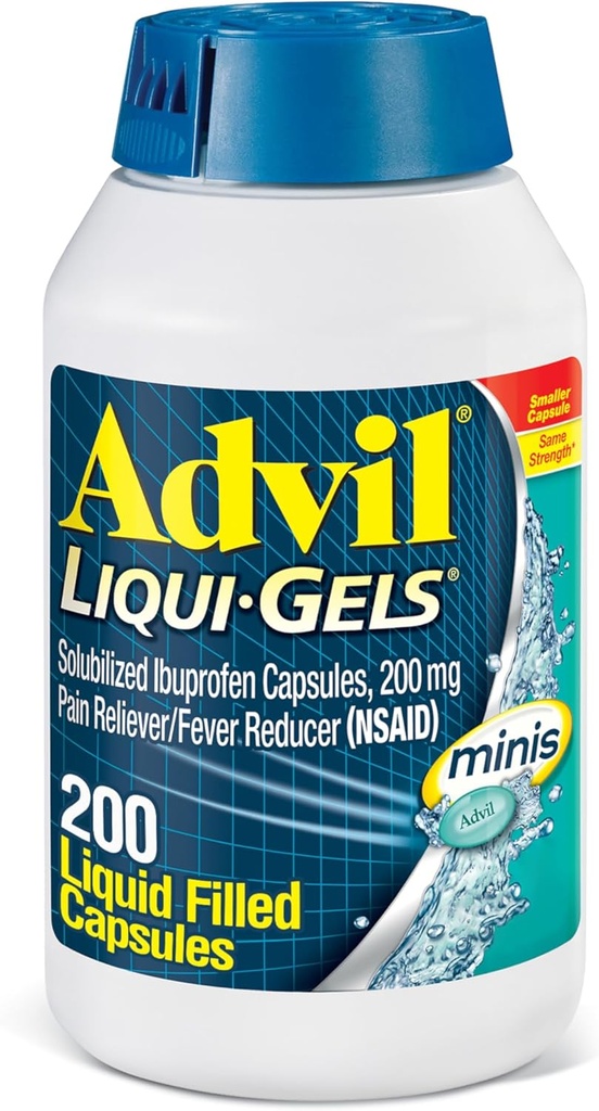 Advil Liqui-Gels minis Pain Reliever ve Ateş Tanımları, Ağrı Yardımı için Ibuprofen 200 mg for Pain Relief - 200 Liquid Filled Capsules