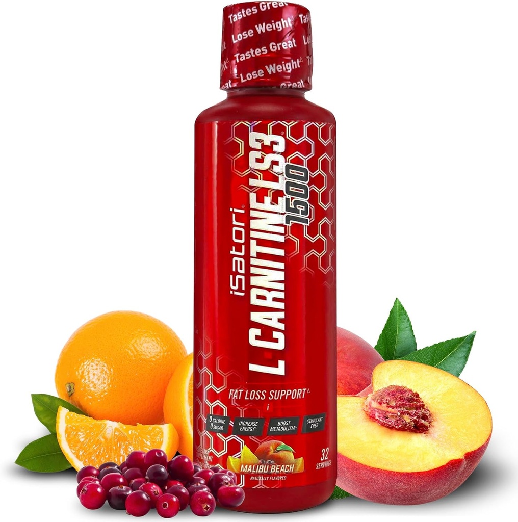 iSatori L-Carnitine LS3 1500, Triple-Blend Liquid L Carnitine Supplement, with Acetyl & Tartrate, Stimulant Free Energy, Low Calories, Sugar or Gluten, Keto-Friendly, Malibu Beach Flavor (32 Servings)