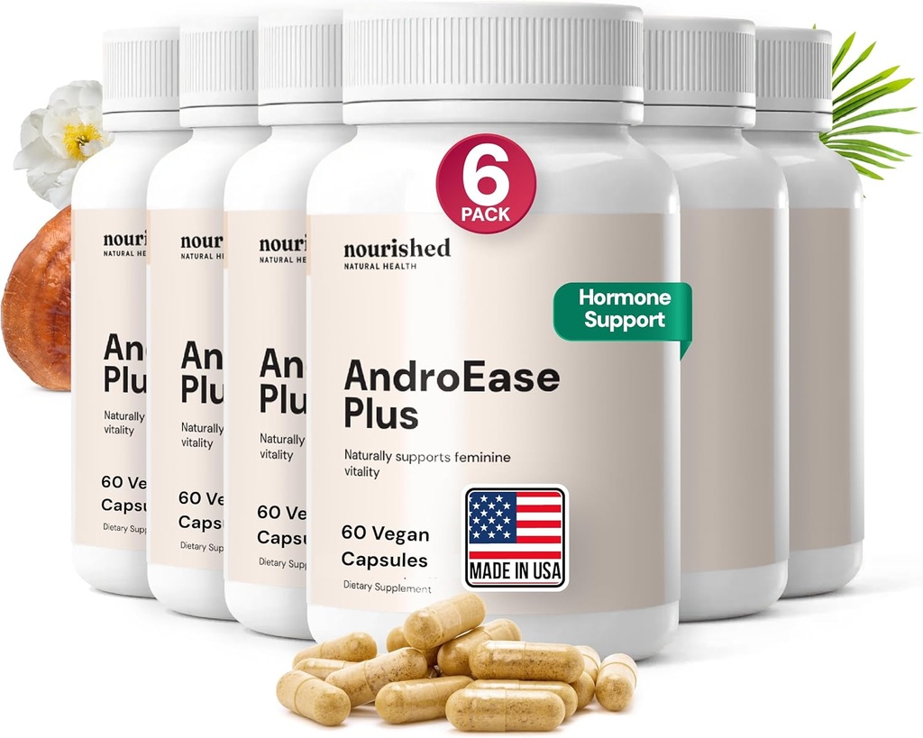 Nourished AndroEase Plus for Women's Health - çinko, Reishi, Green Tea and Saw Palmetto for Women - for Energy, Vitality, Face Hair and Daily Wellness - 360 Capsules, Made in USA