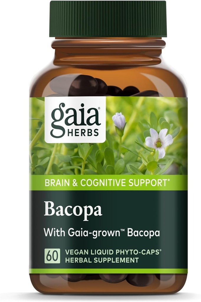 Gaia Herbs Bacopa - Beyin ve Bilişsel Destek Herbal Supplement - Bacopa ile (Bacopa Monnieri) Bir Thriving Mind'i Desteklemek için - 60 Vegan Seryto-Capsules (Güncel to 60-Day Supply)