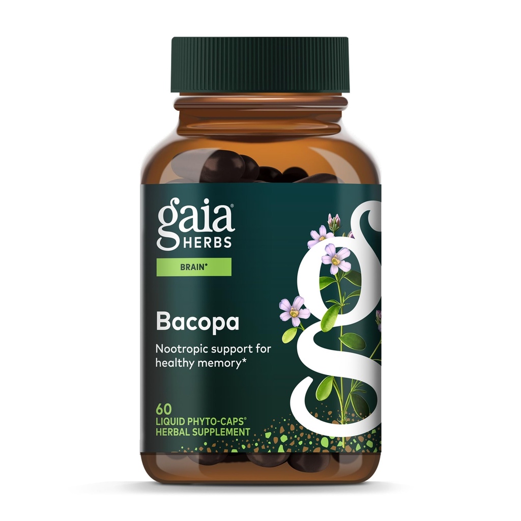 Gaia Herbs Bakopa - Εγκεφαλική και Γνωστική Υποστήριξη Βότανο συμπλήρωμα - Made with Bacopa (Bacopa Monnieri) to Help support a Thriving Mind - 60 Vegan Liquid Phyto-Capsules (Up to 60-Day Supply)