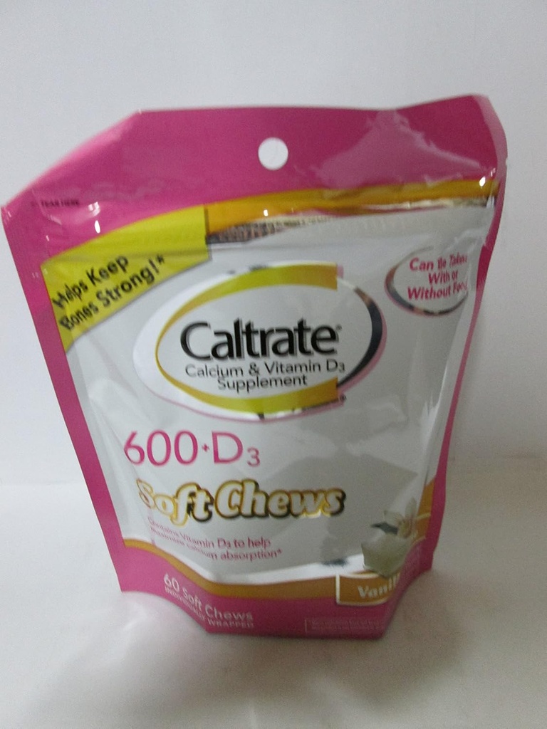 Caltrate Ασβέστιο και βιταμίνη D, μαλακά μάσημα, Vanilla Creme, 60 Count (Pack of 3)