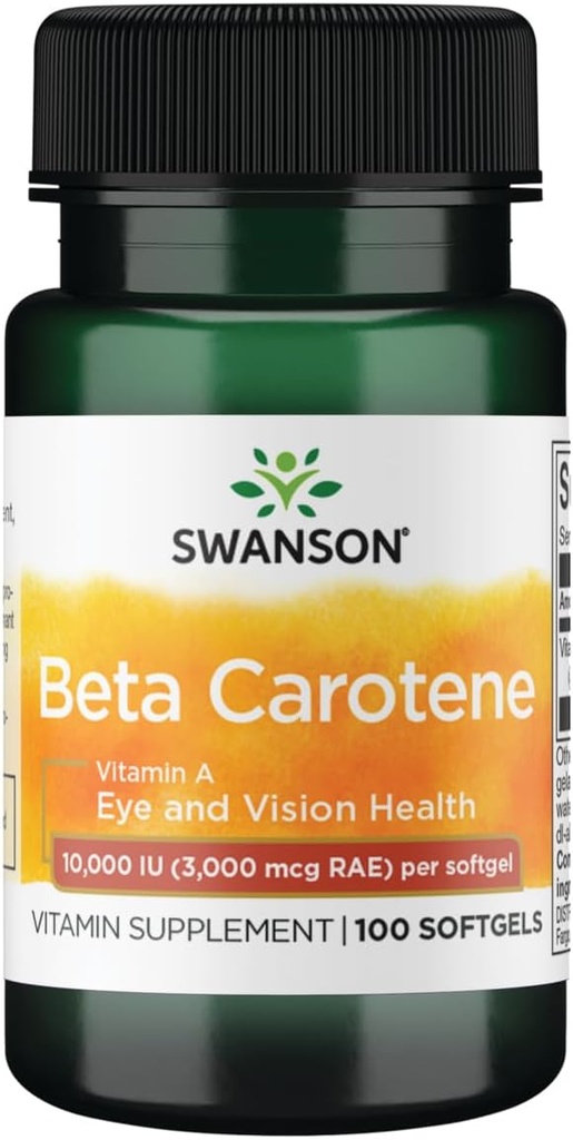 Swanson Beta-Carotene (Vitamin A) Δέρμα ανοσοποιητικό σύστημα Υγεία Αντιοξειδωτικό υποστήριξη 10000 Iu (3000 mcg) 100 Softgels