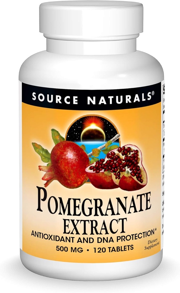 Kaynak Naturals Pomegranate Ekstraksiyon 500 mg Tüm Meyve Ellagic Asit Antioksi ve Ek Fiber - 120 Tablet