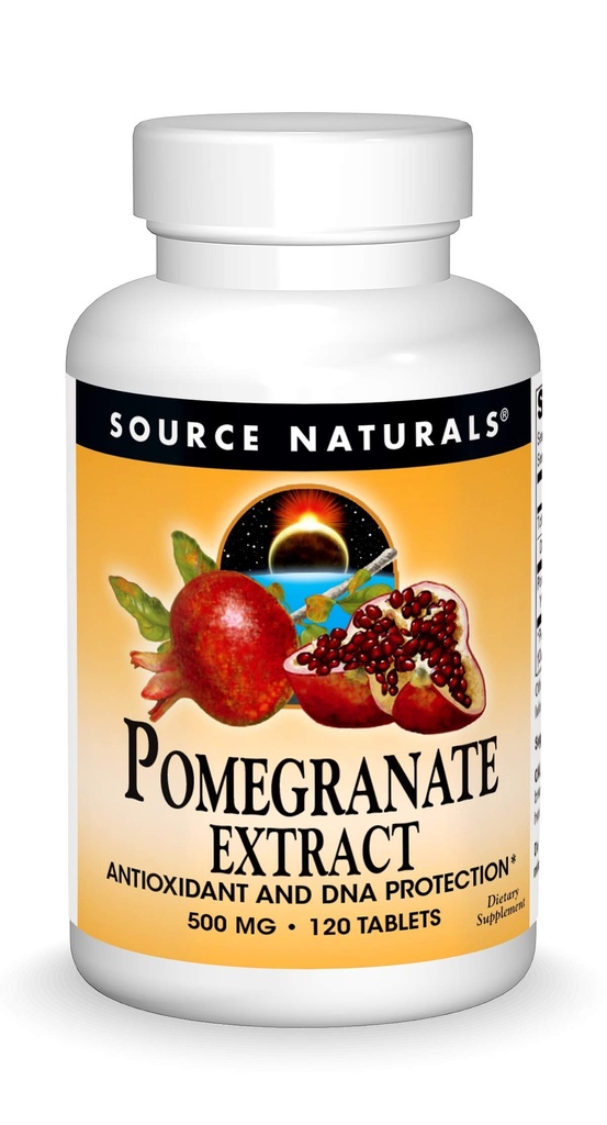 Source Naturals Pomegranate Extract 500mg Ολοκληρωμένο Ολόκληρο Φρούτο Ελλαγικό Οξύ Αντιοξειδωτικό & Προστιθέμενη Ίνα - 120 δισκία
