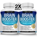 Toplux Συμπλήρωμα εγκεφάλου Nootropic – χάπια εγκεφάλου Βιταμίνη με DMAE, Bacopa Monnieri, L-Gutamine, για άνδρες γυναίκες, 60 κάψουλες, διατροφή