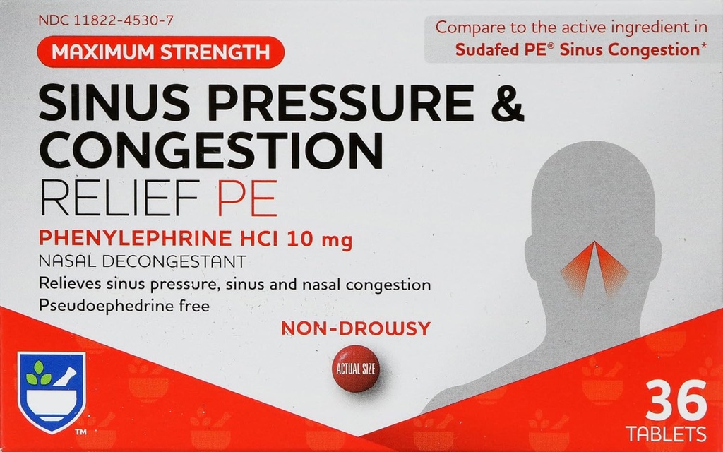 Rite Aid Sinus Baskısı ve Progestion Non-Drowsy Relief PE, 10mg - 36 Tablet Nasal Decongestant | Sinus Relief | Antivirüs İlaçları | Antioksit | Sinus Baskı Yardımı | Mucus Relief