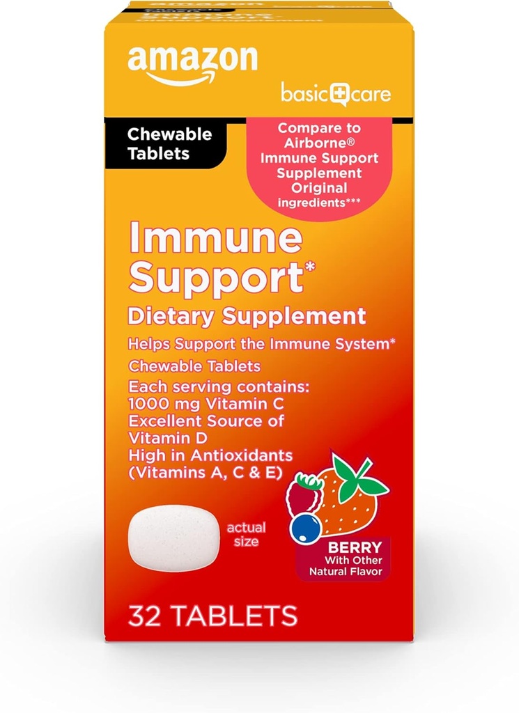 Temel Bakım - Immune Support Supplement, Berry Chew Tabletler, vücut merkezli güneş Vitamin D, 32 Count