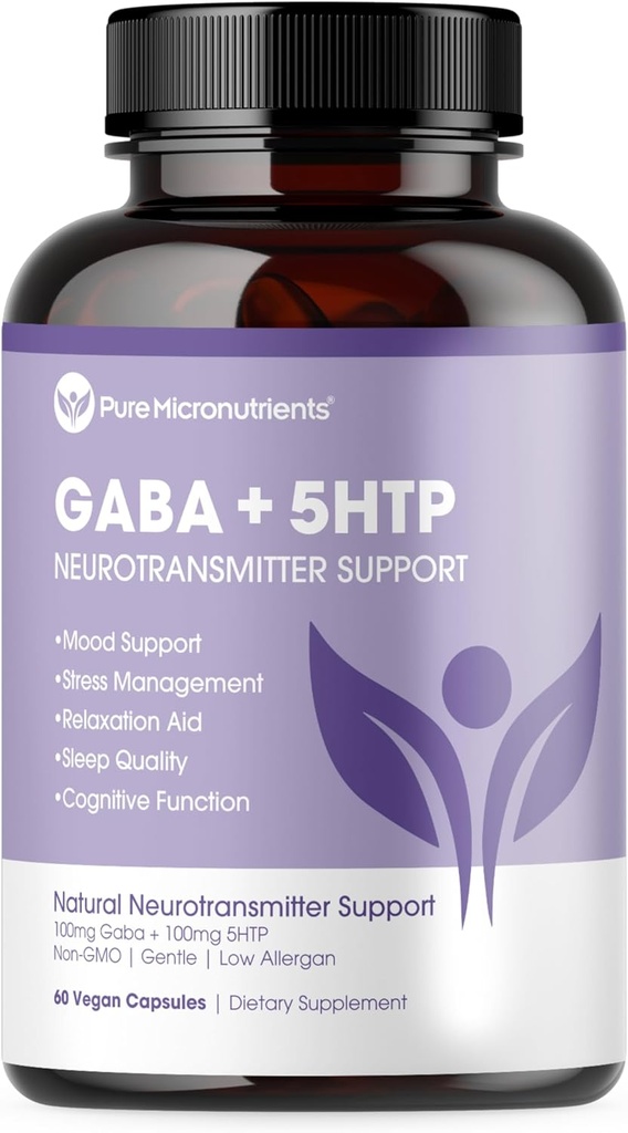 Pure 5-HTP (5-Hydroxytryptophan) Plus GABA Supplement - Uyku, Mood & Stres Yönetimi - 60 Veggie Caps