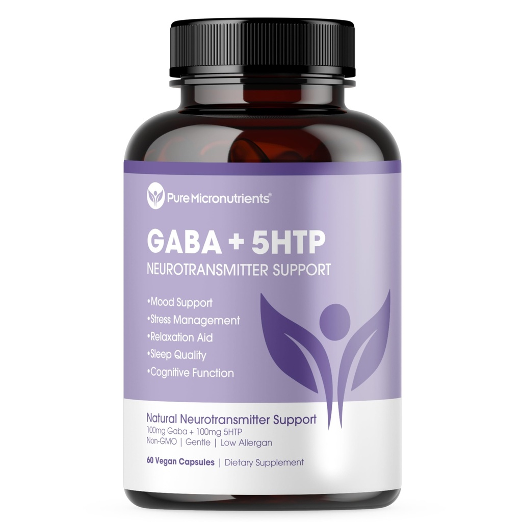 Pure 5-HTP (5-Hydroxytryptophan) Plus GABA Supplement - Uyku, Mood & Stres Yönetimi - 60 Veggie Caps