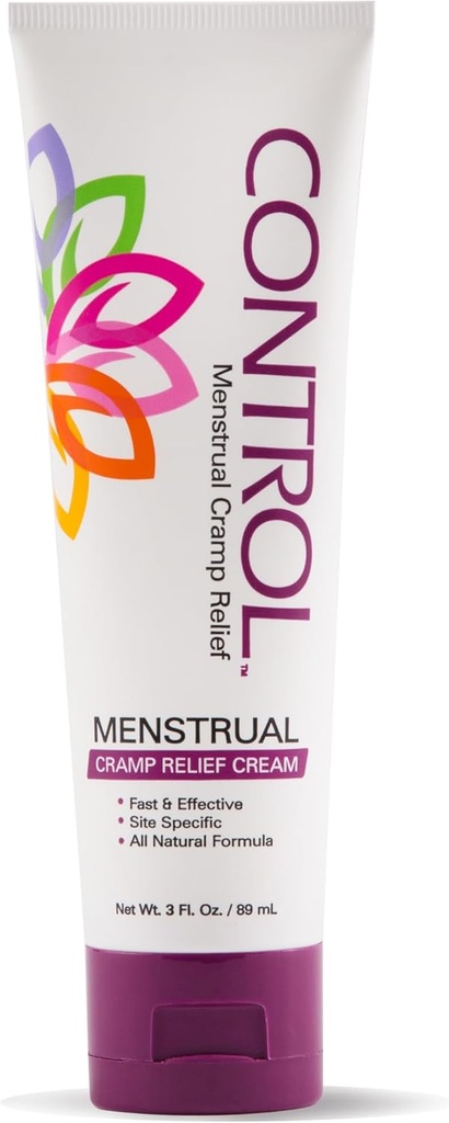 CONTROL, Menstrual Cramp Relief Cream, Topical Pain Relief for Period Cramps and PMS, Period Relief Products, Fast and Effective, Easy to Use, Safe for All Ages, Hormone Free, All Natural, 3 oz Tube.