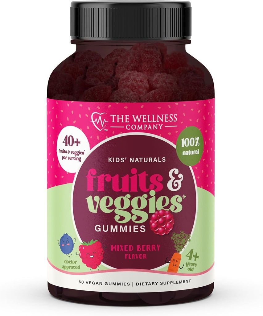 The Wellness Company Kids Naturals Fruits & Veggie Gummies – Daily Nutrition Support | 60ct (1 Ay Supply)