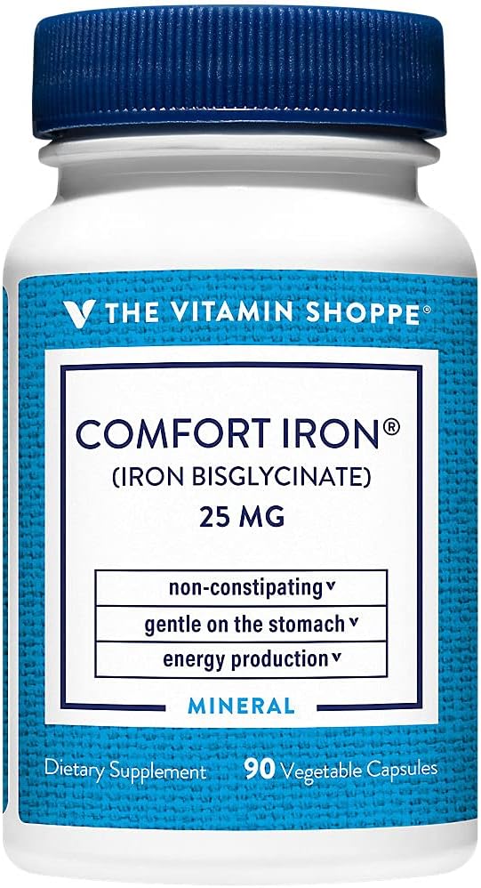 Η Βιταμίνη Shoppe Comfort Iron 25MG, Κλινικά Σπουδασμένος Διγλυκινικός Σιδήρος, Παραγωγή Ενέργειας & Ανοσολογική Υποστήριξη, Απλό & Μη Συστατικό Συμπλήρωμα (90 Κάψουλες Veggie)