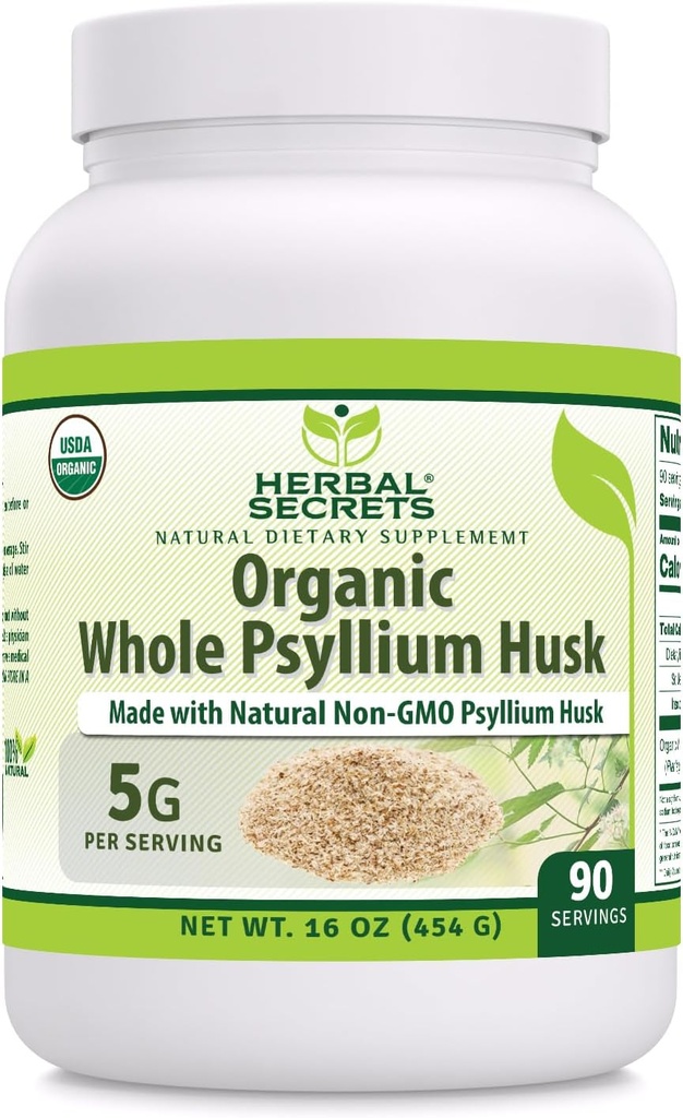 Herbal Sırları Tüm Psyllium Husk Toz Supplement | 5 Grams per Service | Non-GMO | Gluten-Free | Made in USA (16 Oz, 1 Pack)