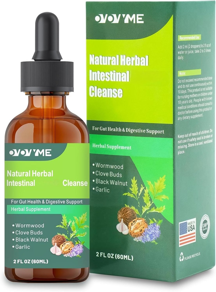 Doğal Herbal Intestinal Cleanse, 2 fl oz, Gut Health Support with Wormwood, Black Walnut, Clove, C