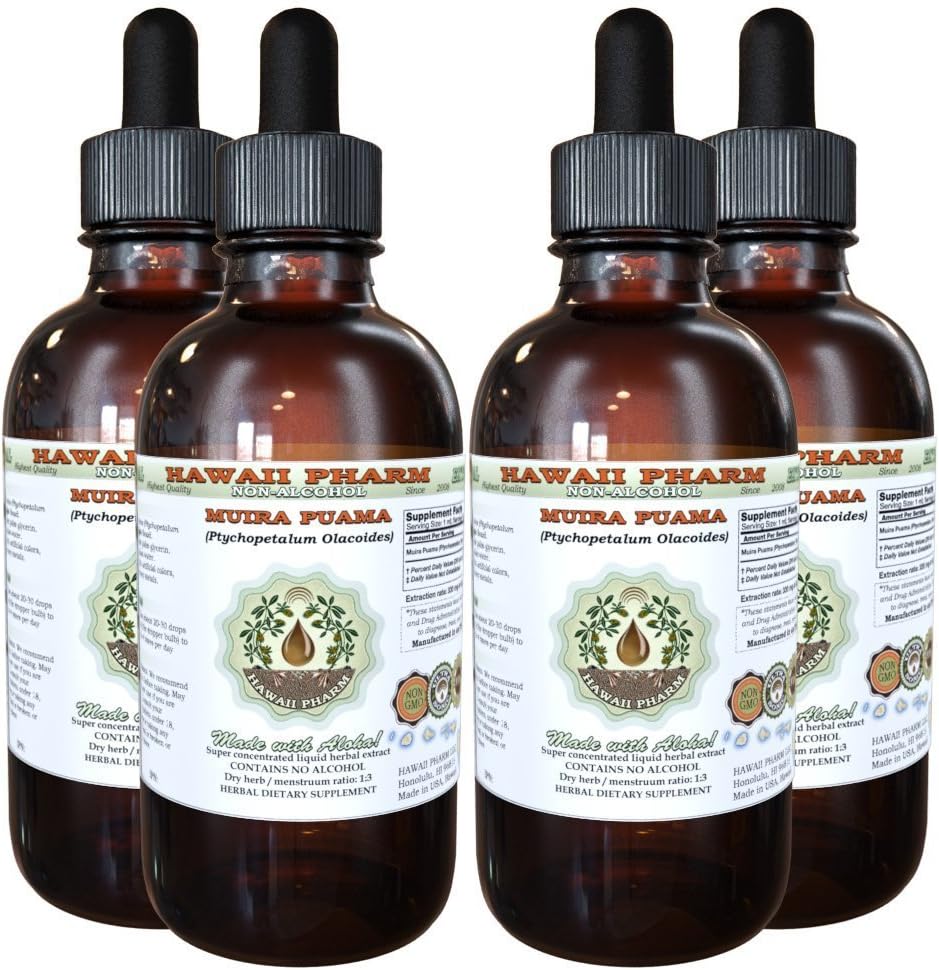 Muira Puama Alkolü Özgür Madde, Organik Muira Puama (Ptychopetalum Olacoides) Glycerite Natural Herbal Supplement, Hawaii Pharm, ABD 4x4 ozz