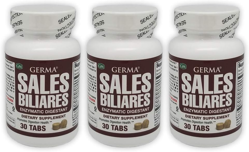 Germa Bile Salts Natural Diyetary Supplement. Enzymatic Digestant. Starch, protein ve Fat'ın Digenstion of Starch'taki yardımlar. 30 Tablet. Paket 3