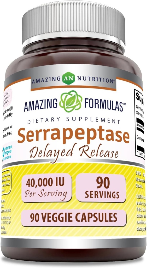 Amazing Formulas Serrapeptase Supplement | 40.000 IU | Veggie Capsules | Non-GMO| Gluten Free | Made in USA (90 Count)