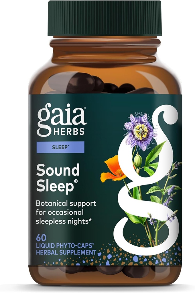 Gaia Herbs Sound Sleep - Natural Sleep Support to Promotion Calm & Relaxation - with Valerian Root, Passionflower & More - 60 Vegan Liquid Phyto-Capsules (20-Day Supply)